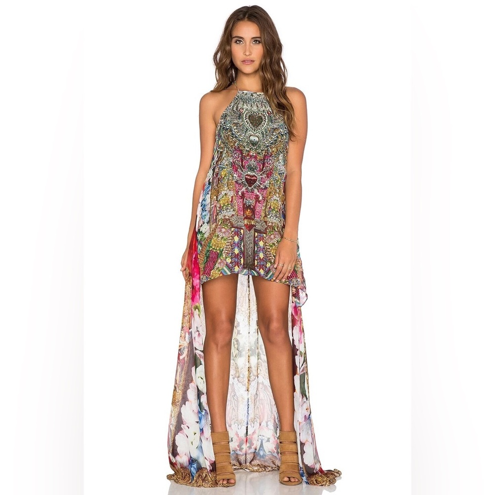 CAMILLA Franks Altering Perception Short Sheer Overlay Silk Dress Sz 1 High Low